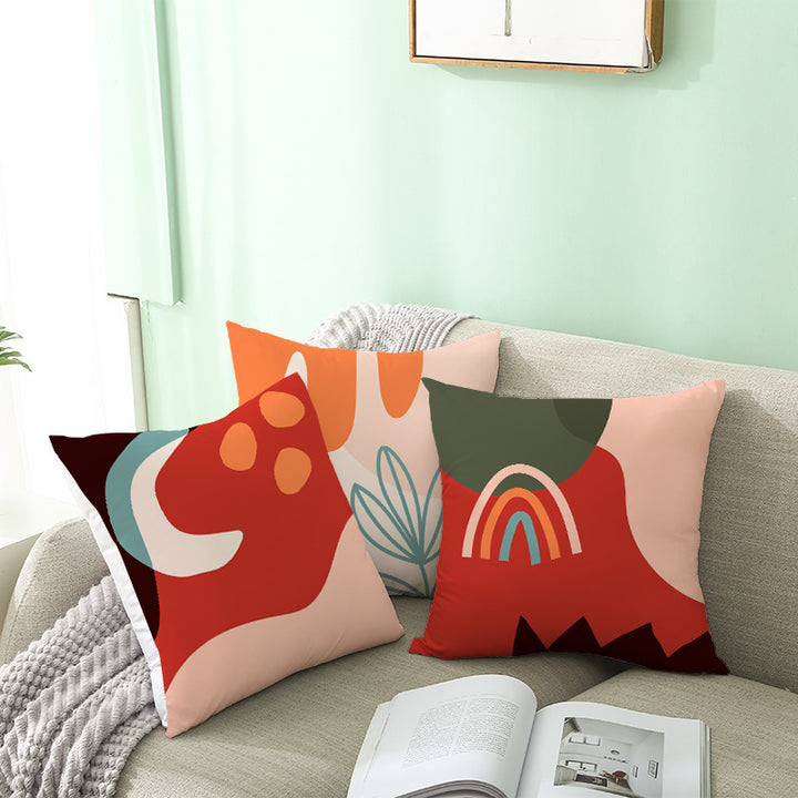 Mid-Century Abstract Botanical Square Cushion Cover Linen-Blend Decorative Pillowcase