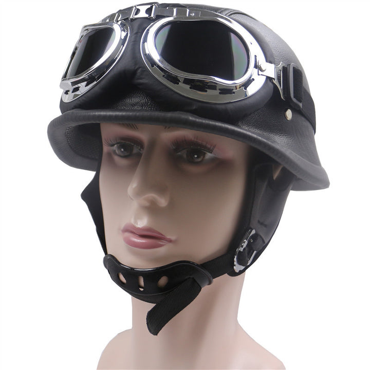 Vintage Leather Motorcycle Helmet Bowlift