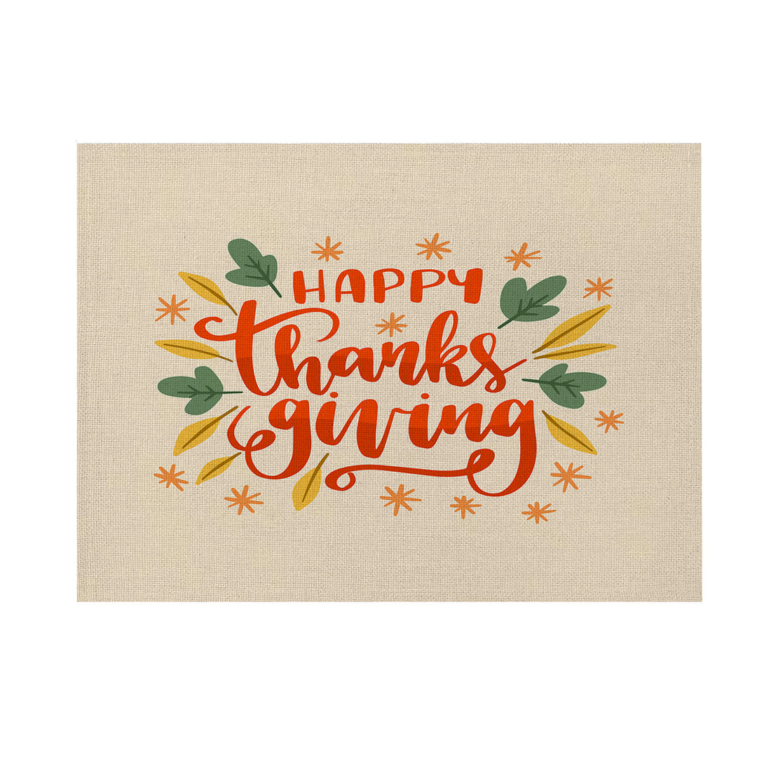 Linen-Texture Decorative Halloween Table Placemat with Jack-o'-Lantern Spiderweb and Witch Broom Illustration