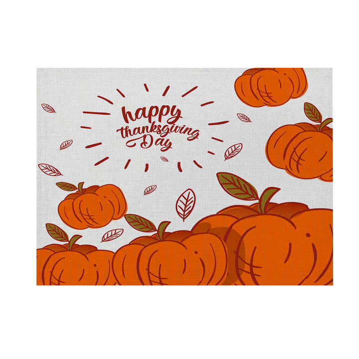 Linen-Texture Decorative Halloween Table Placemat with Jack-o'-Lantern Spiderweb and Witch Broom Illustration