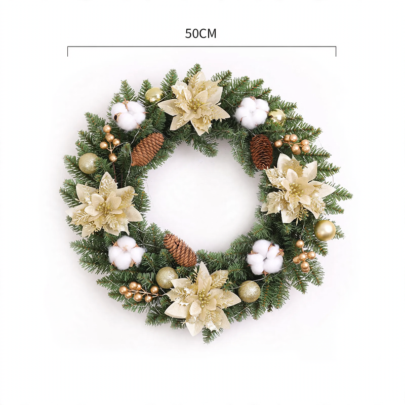 Christmas wreath with balls and flowers, various sizes