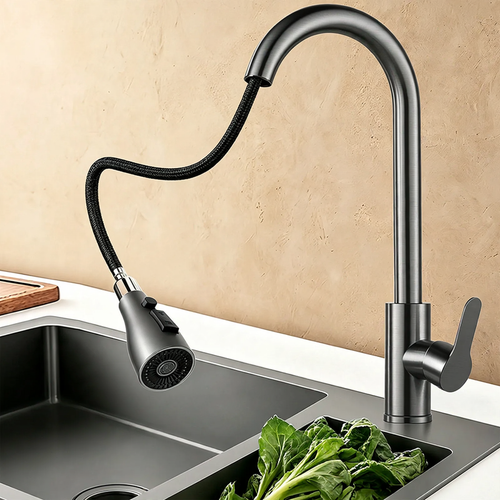 Pull-out kitchen faucet with ceramic valve