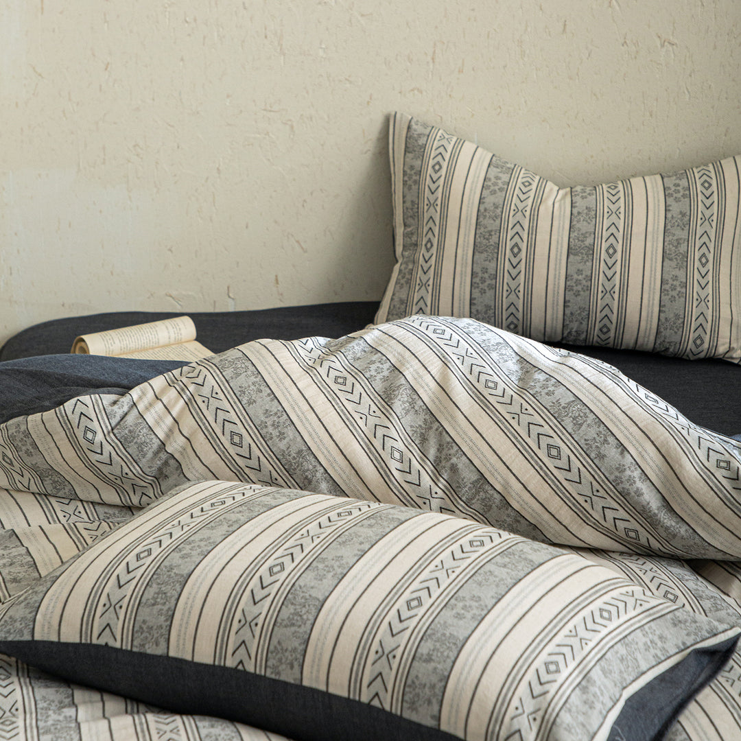Cotton-linen bedding set, 4-piece, vintage design