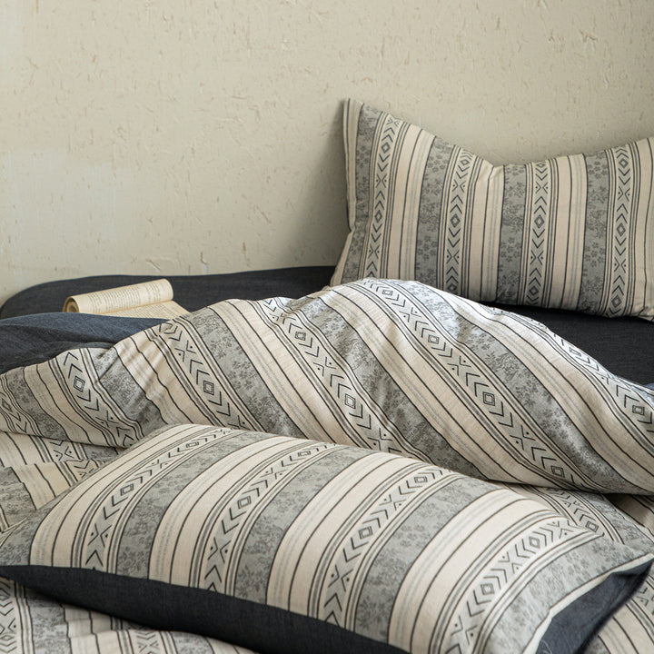 Cotton-linen bedding set, 4-piece, vintage design