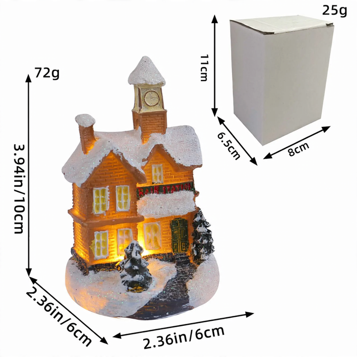 Illuminated Miniature Christmas House with Snow Landscape