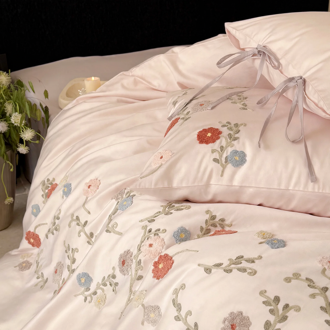 Cotton bedding set, 4-piece, embroidered