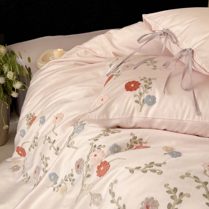 Cotton bedding set, 4-piece, embroidered
