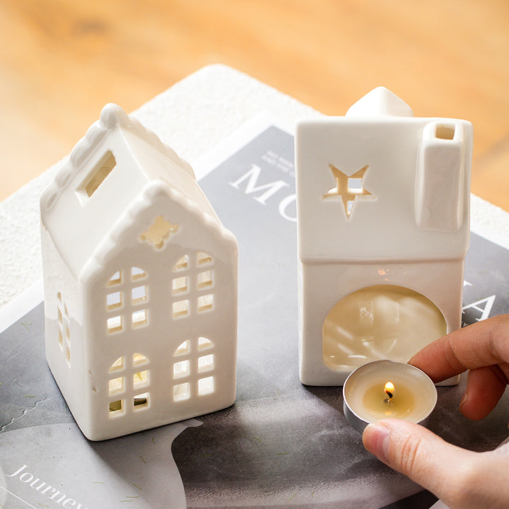 Decorative candle house made of white porcelain