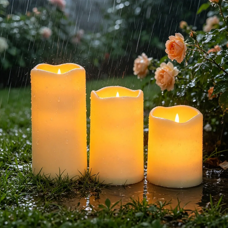 LED Real Wax Candle Set, 3-piece, with Remote Control