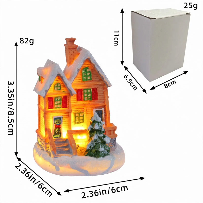 Illuminated Miniature Christmas House with Snow Landscape