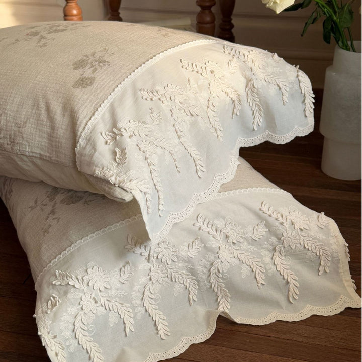 French cotton bedding set, muslin, embroidered