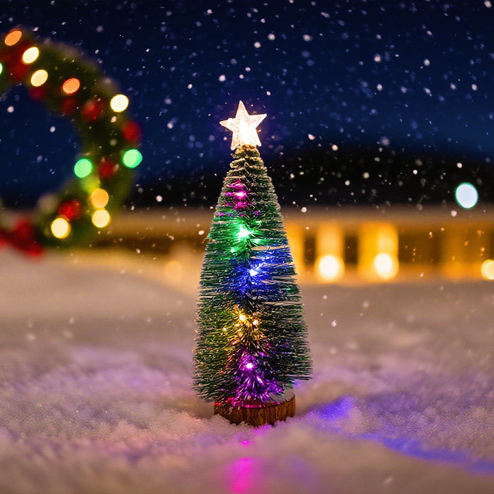 Mini Christmas tree with lighting and artificial snow