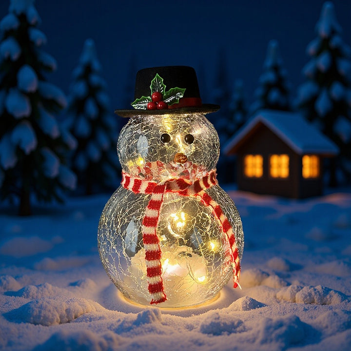 Decorative glass snowman figurine with lighting
