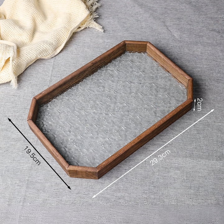 Wood glass tray with hawthorn pattern, European