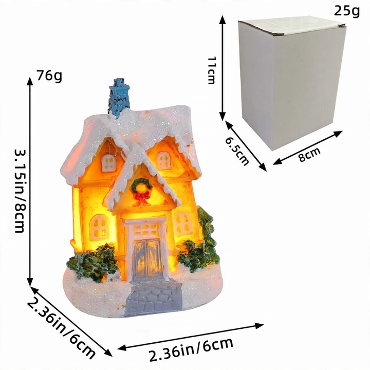 Illuminated Miniature Christmas House with Snow Landscape