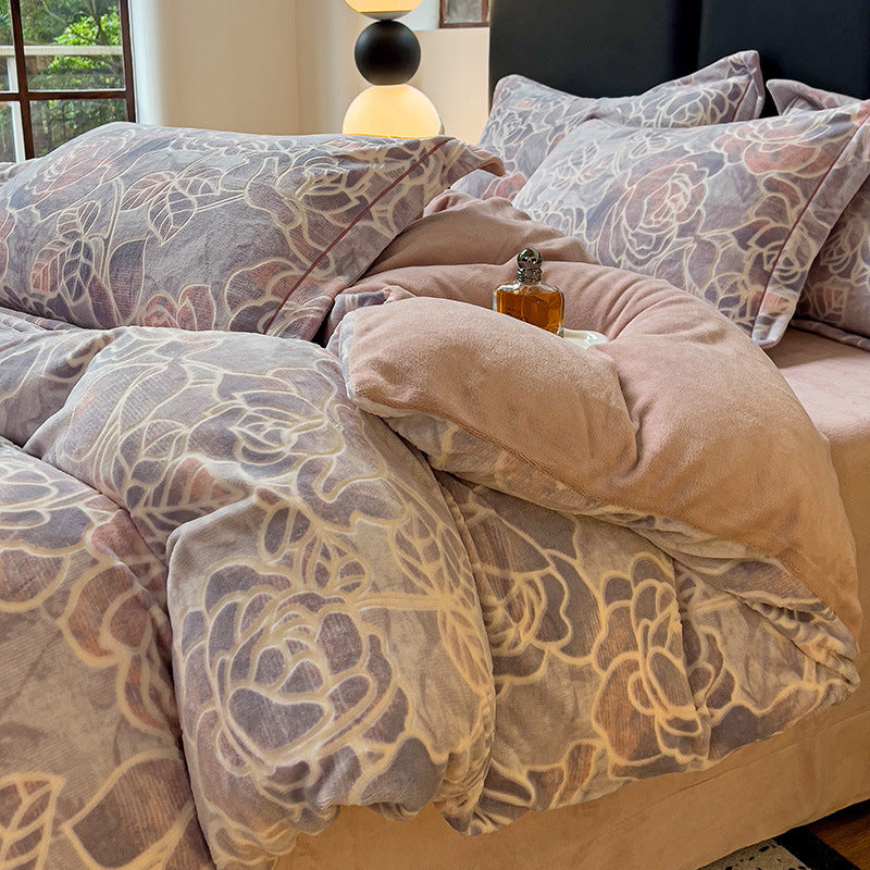 Milk fiber fleece bedding set with 6D embossing