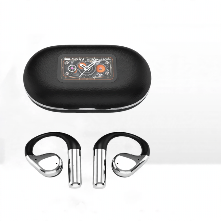 Open Bluetooth earbuds, non-invasive, touchscreen control