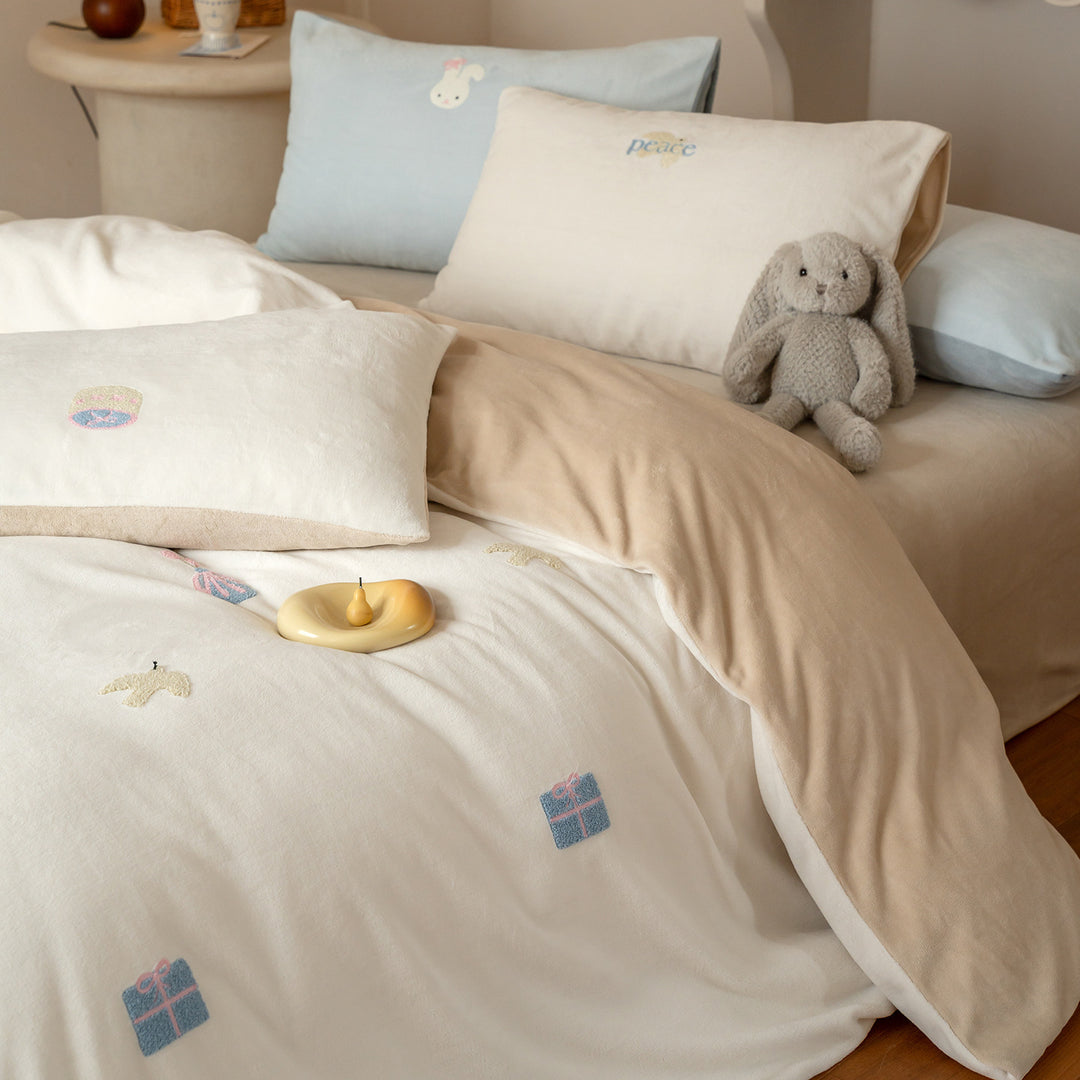 Milk fiber fleece bedding set, winter warm, various sizes