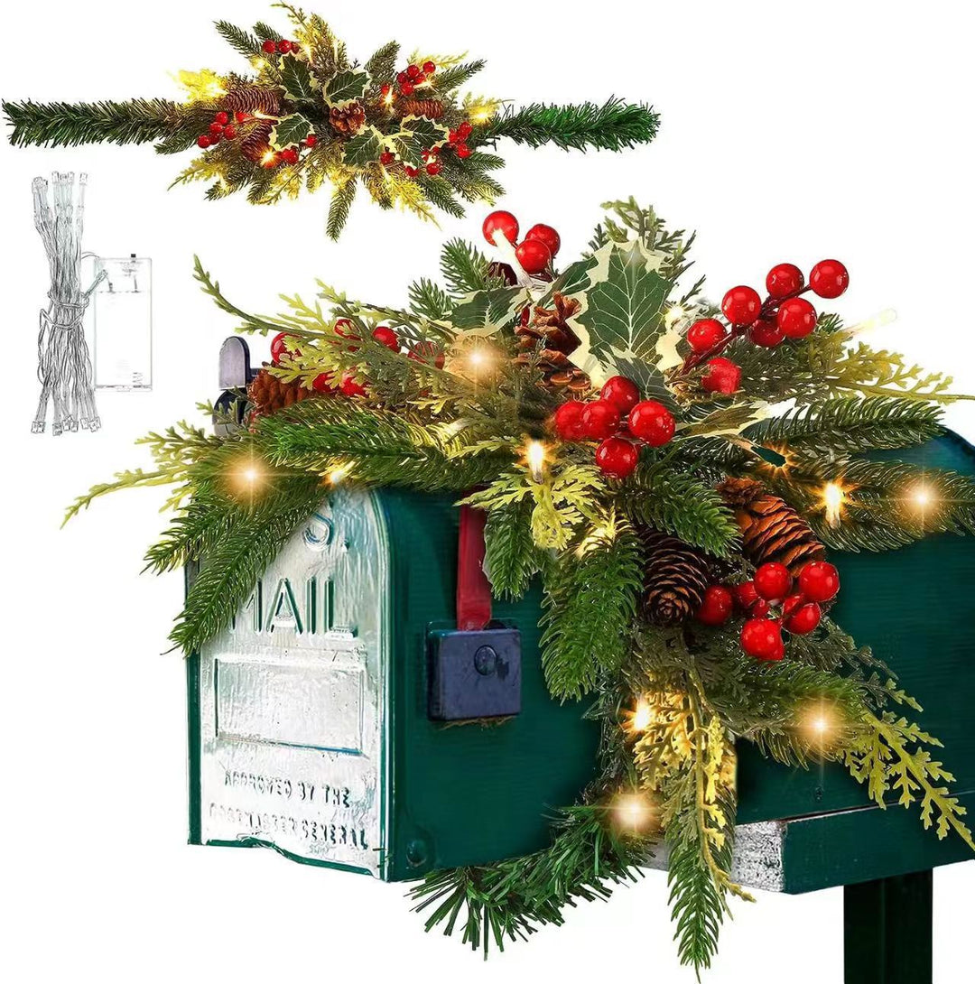 Christmas mailbox wreath with LED lighting