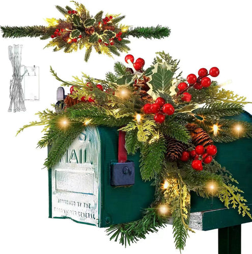 Christmas mailbox wreath with LED lighting