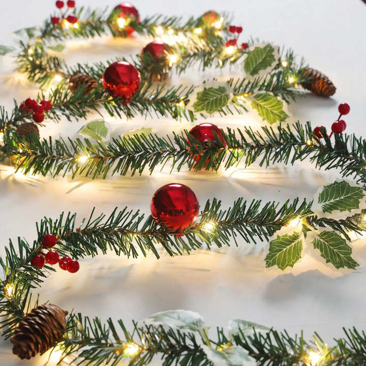 Christmas garlands and wreaths with lighting