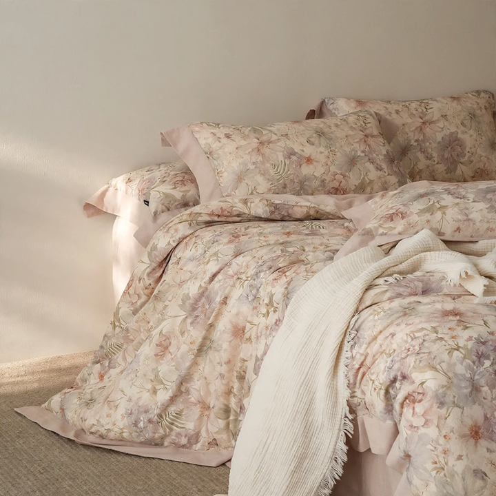 Bedding set cotton-linen, 4-piece, floral pattern, vintage