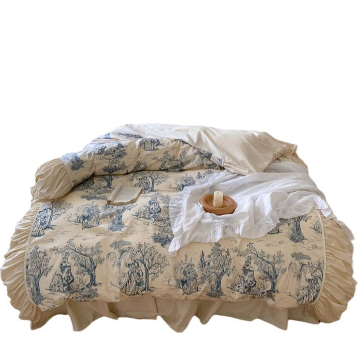 Romantic cotton bedding set with ruffles