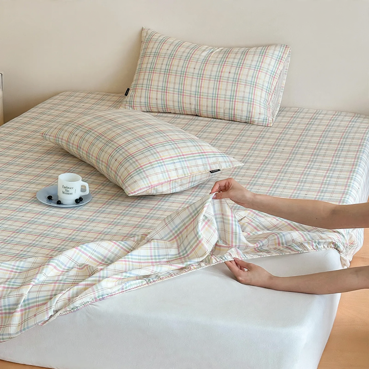 Cotton fitted sheet, double gauze, with pillowcases