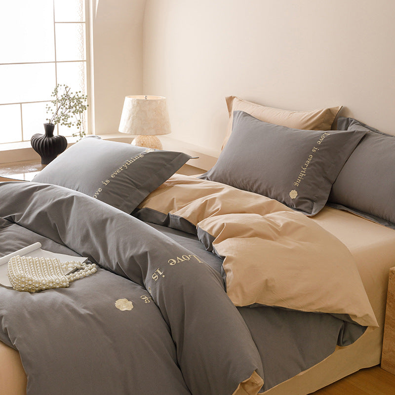 Cotton bedding set, 4-piece, geometric pattern