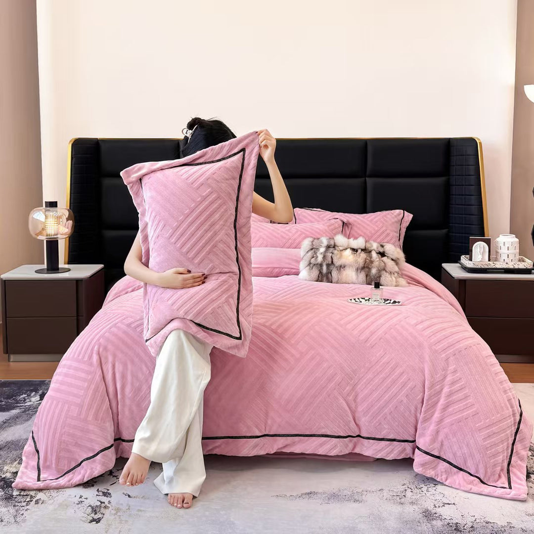 Milk fiber fleece duvet cover set, 4-piece, winter warm