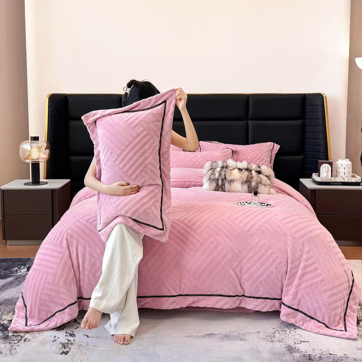 Milk fiber fleece duvet cover set, 4-piece, winter warm