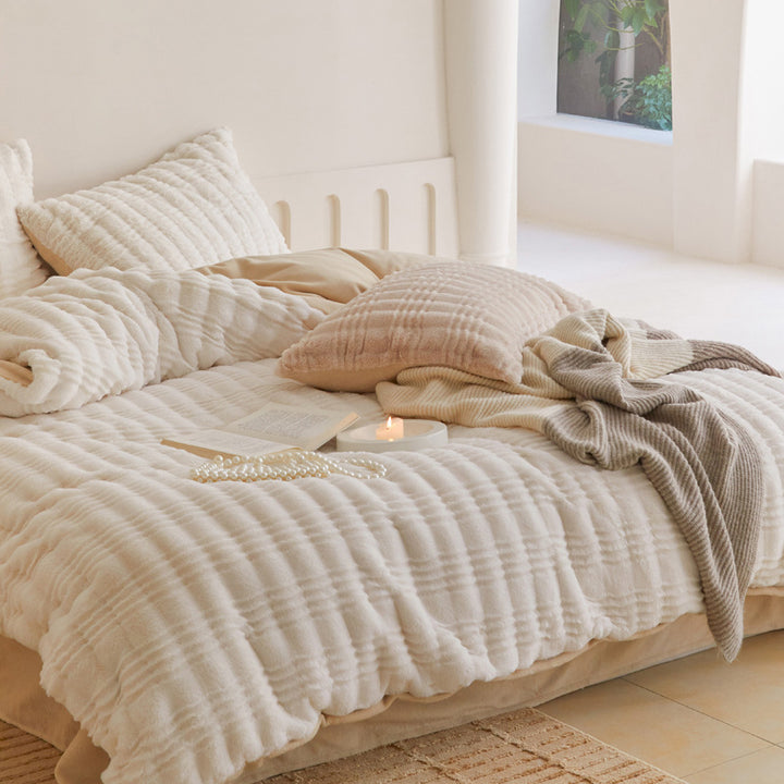 Modern milk fleece bedding set, 4-piece, winter warm