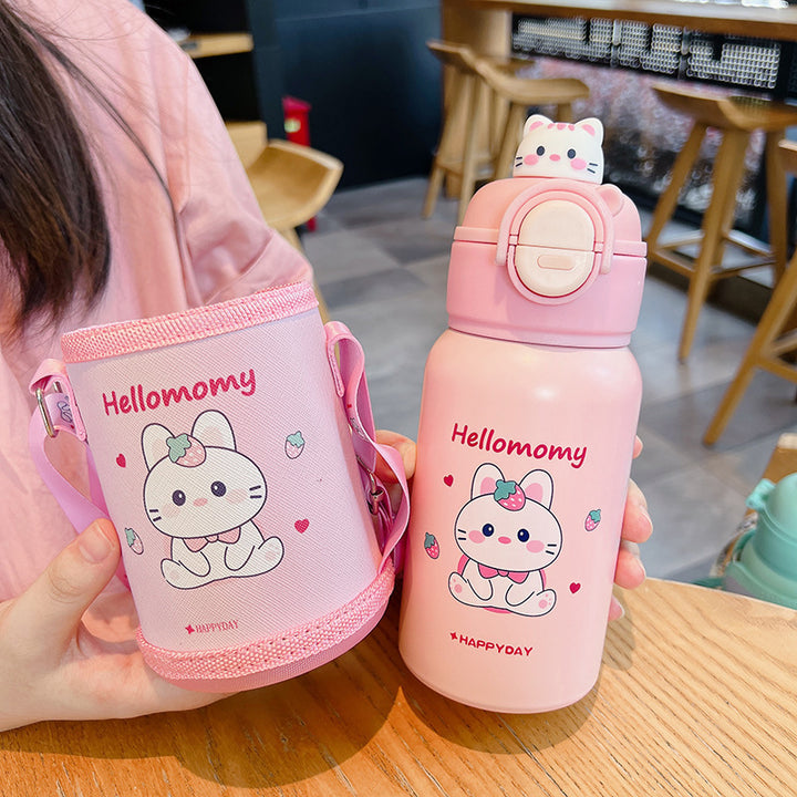 Children's thermos bottle with suction cup and straw