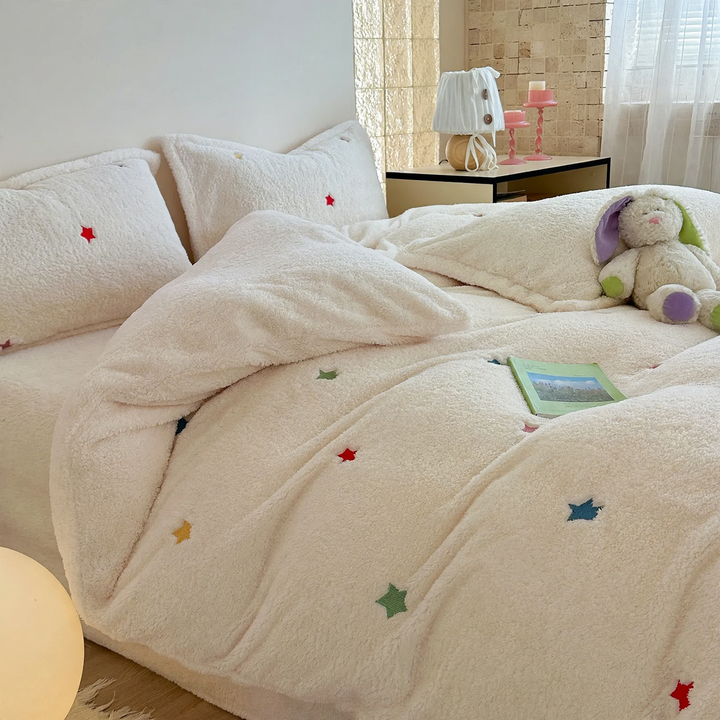 Quilted milk fiber fleece bedding set for winter