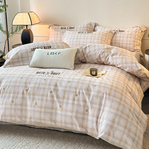 Cotton bedding set, 4-piece, geometric pattern