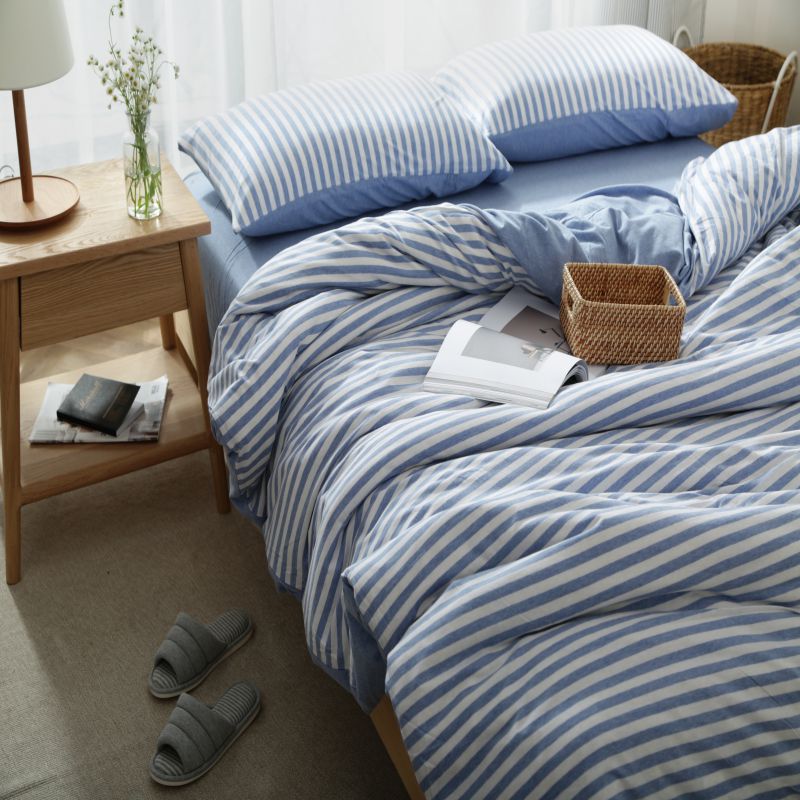 Cotton duvet cover, knit cotton, stripes/solid
