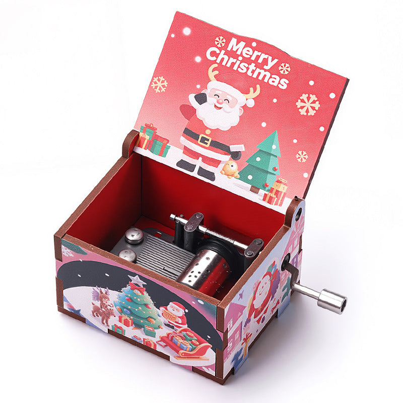 Wooden music box with Christmas motifs, hand-operated