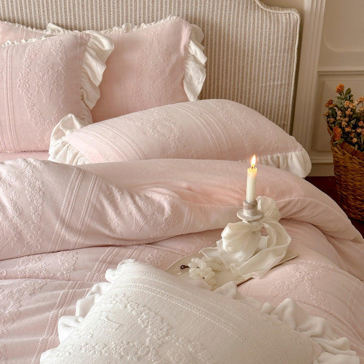 Romantic milk fiber fleece duvet cover set with lace