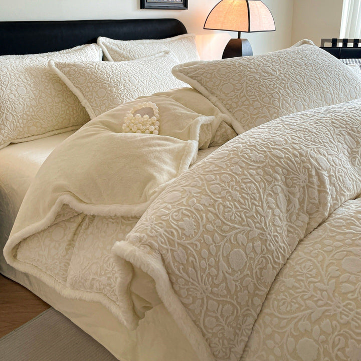 Milk fleece bedding set, solid color, modern