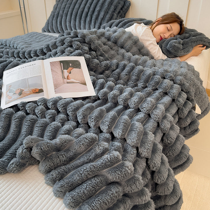 Flannel wool blanket, artificial rabbit fur, under 300 g