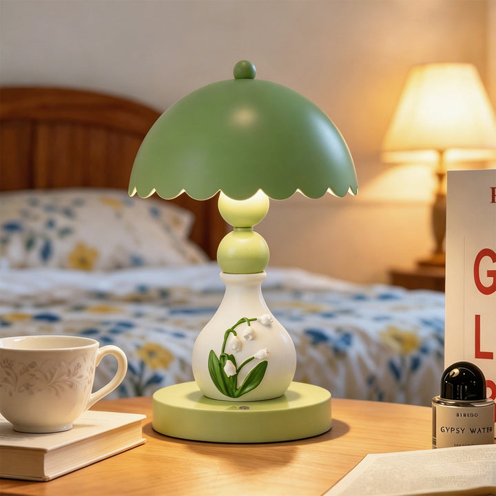 Lily of the Valley table lamp, French bas-relief design