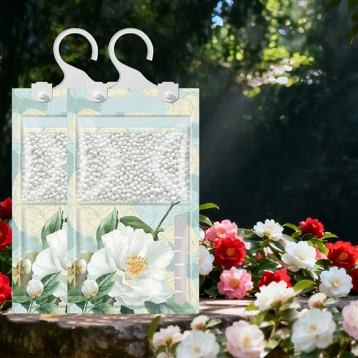 Hanging fragrance dehumidifier for wardrobes