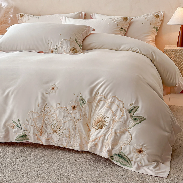 Cotton bedding set, 4-piece, embroidered