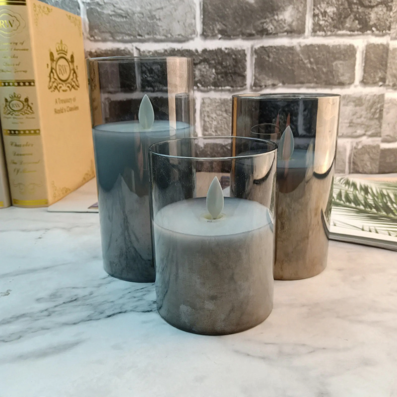 LED Glass Candle with Gold Finish