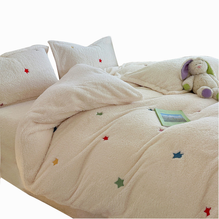 Quilted milk fiber fleece bedding set for winter