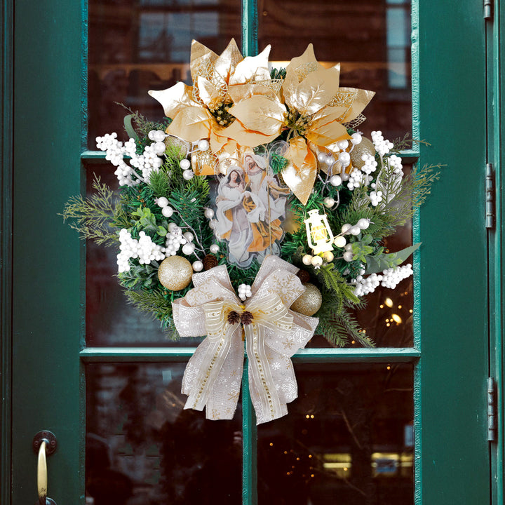 Christmas wreath with golden oil lamp
