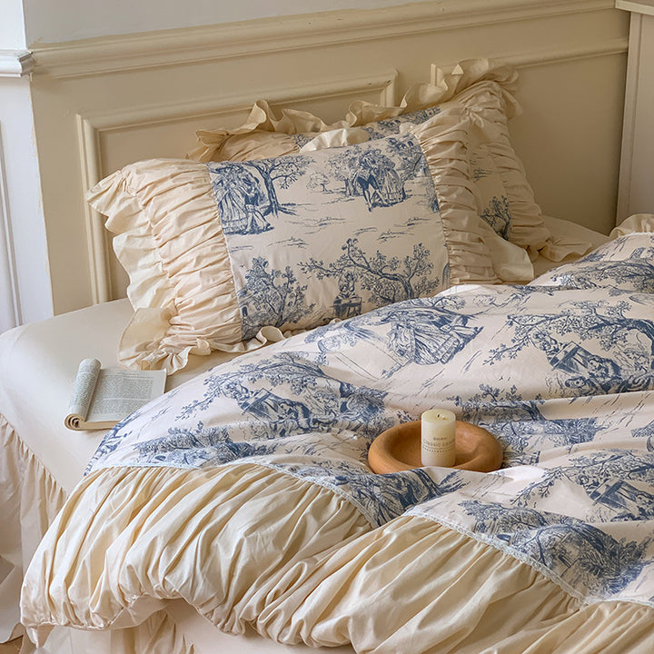 Romantic cotton bedding set with ruffles