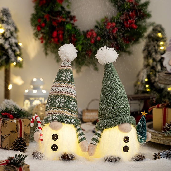 Christmas elf figure with knitted hat and lighting