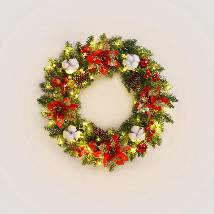 Christmas wreath with balls and flowers, various sizes