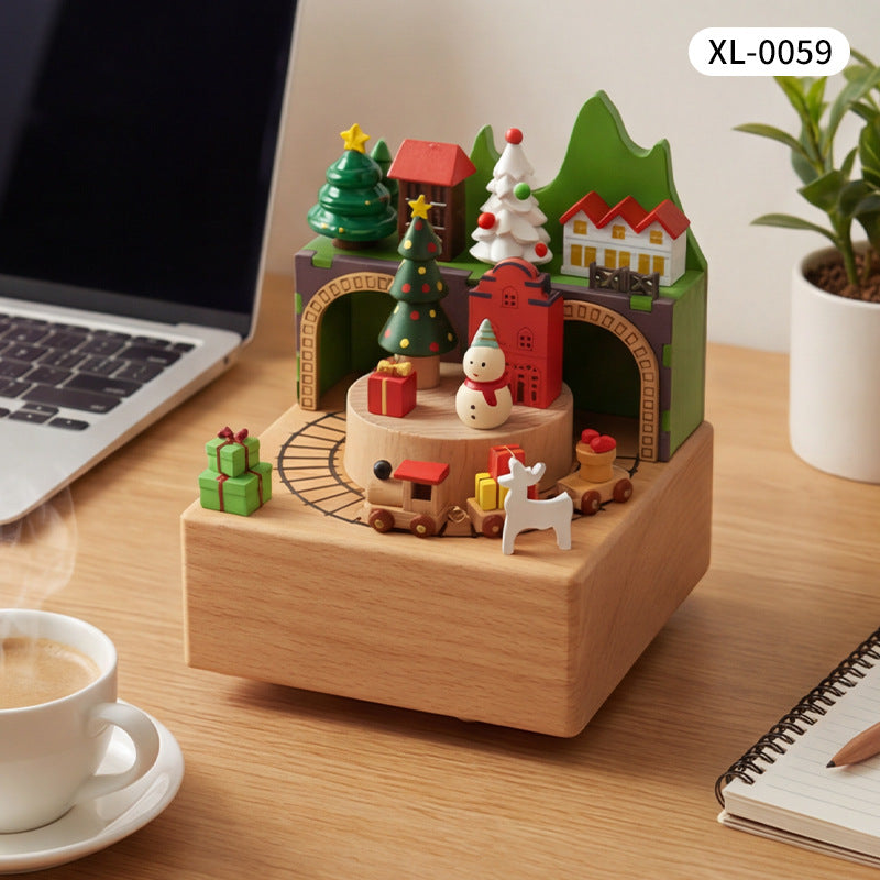 Wooden music box with pull toy motif